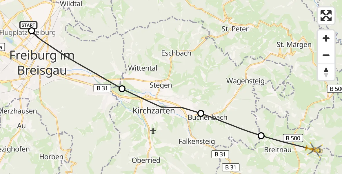Flugroute Ambulanzhubschrauber Freiburg im Breisgau Flugplatz - Breitnau, 26 September 2026, 14:46