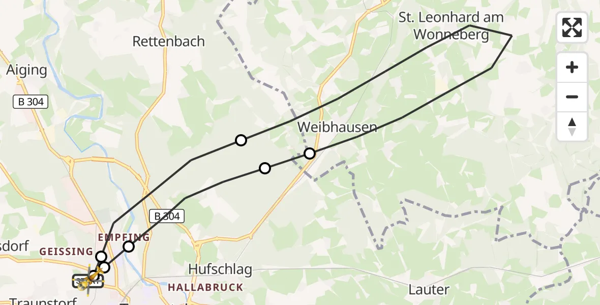 Flugroute Rettungshubschrauber Traunstein Hospital - Traunstein Hospital, 26 September 2026, 14:47