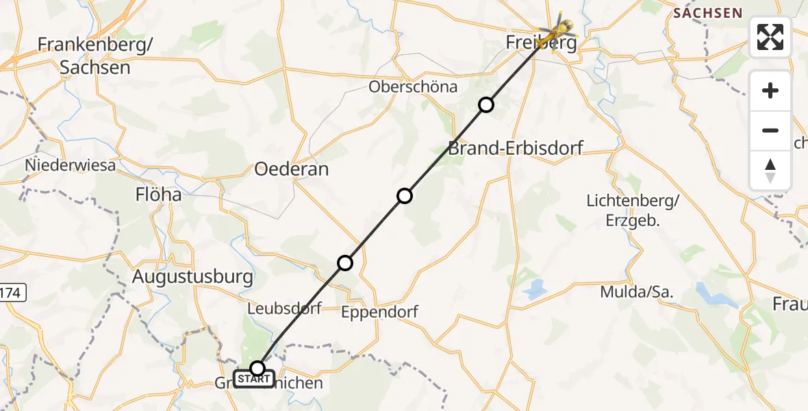 Flugroute Rettungshubschrauber Grünhainichen - Freiberg, 26 September 2026, 15:08