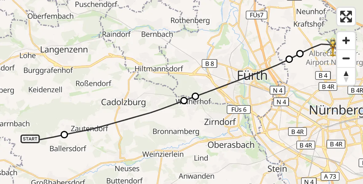 Flugroute Ambulanzhubschrauber Großhabersdorf - Flughafen Nuremberg, 26 September 2026, 15:10