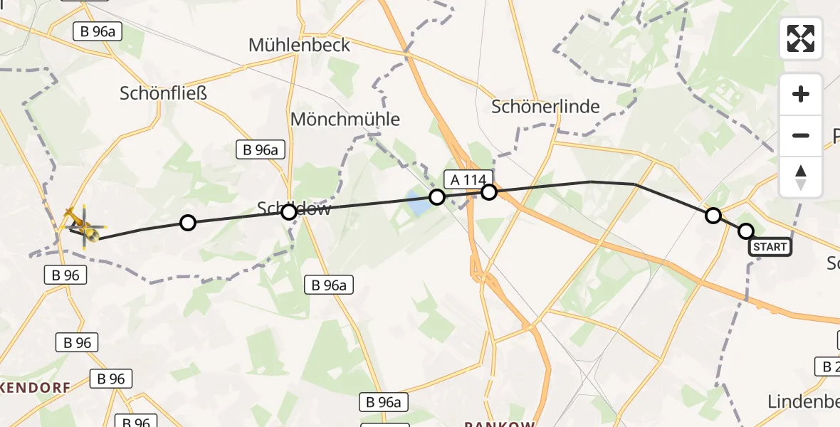 Flugroute Rettungshubschrauber Helios Clinic Berlin-Buch - Glienicke/Nordbahn, 26 September 2026, 15:20