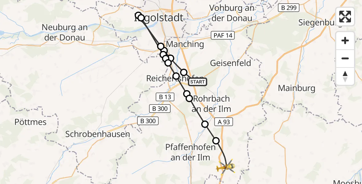 Flugroute Rettungshubschrauber Reichertshofen - Schweitenkirchen, 26 September 2026, 15:20