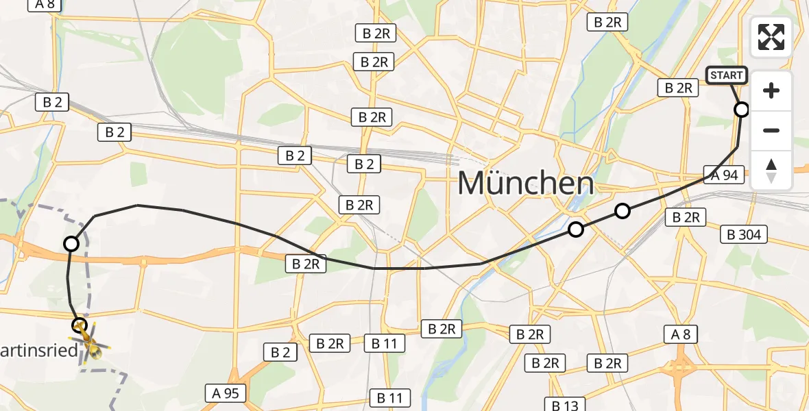 Flugroute Rettungshubschrauber München Bogenhausen Hospital - DRF Air Rescue München Hubschrauberlandeplatz, 26 September 2026, 15:29