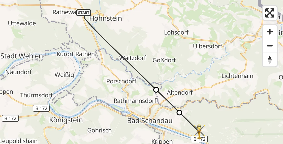 Flugroute Rettungshubschrauber Hohnstein - Bad Schandau, 26 September 2026, 15:36