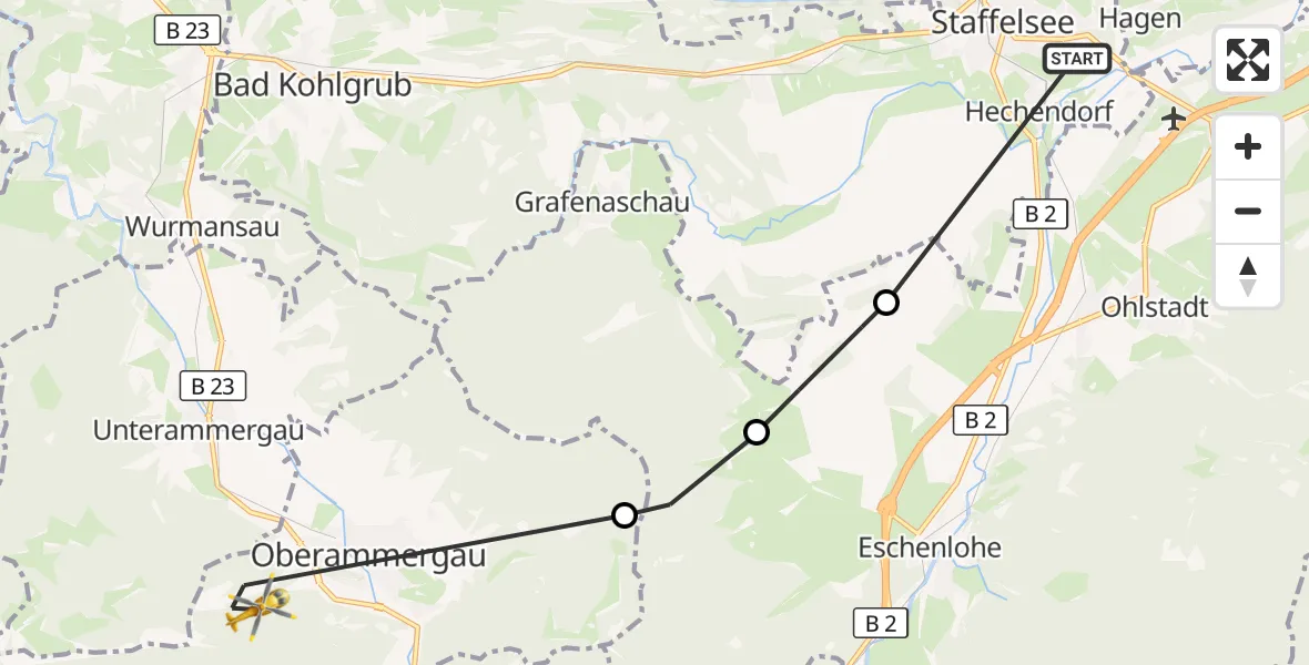Flugroute Rettungshubschrauber Murnau Accident Hospital - Oberammergau, 26 September 2026, 15:44