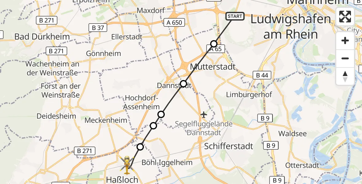 Flugroute Rettungshubschrauber Ludwigshafen am Rhein - Haßloch, 26 September 2026, 15:46