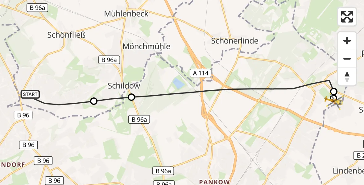Flugroute Rettungshubschrauber Glienicke/Nordbahn - Helios Clinic Berlin-Buch, 26 September 2026, 15:53