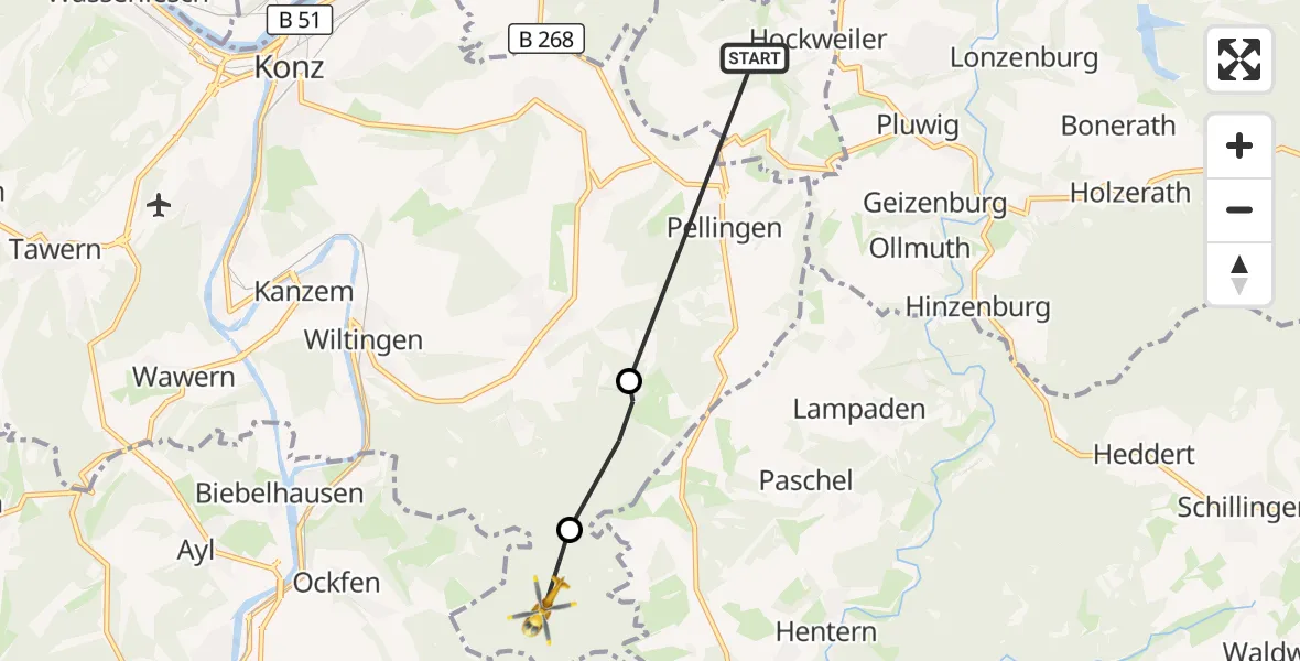 Flugroute Rettungshubschrauber Franzenheim - Wiltingen, 26 September 2026, 15:53