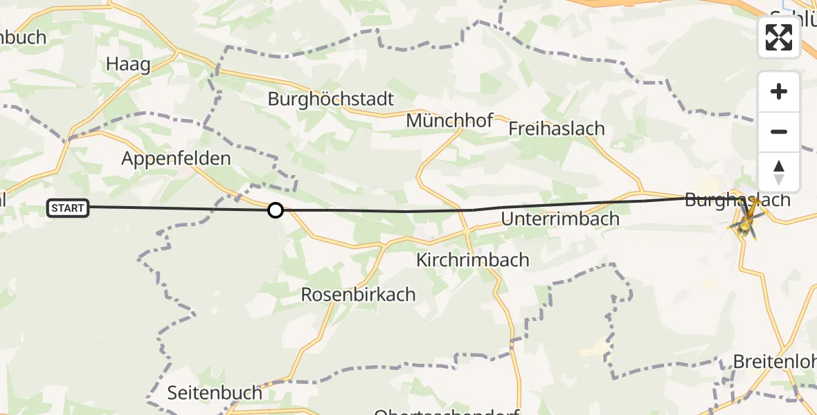 Flugroute Rettungshubschrauber Oberscheinfeld - Burghaslach, 26 September 2026, 15:54