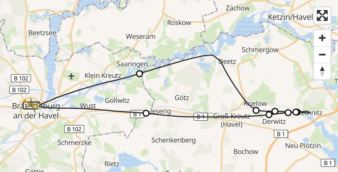 Flugroute Rettungshubschrauber Brandenburg an der Havel - Brandenburg an der Havel, 26 September 2026, 16:01