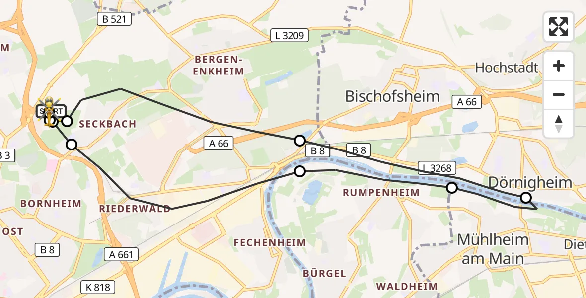 Flugroute Rettungshubschrauber Frankfurt am Main Accident Hospital Roof Helipad (CHX2) - Frankfurt am Main Accident Hospital Roof Helipad (CHX2), 26 September 2026, 16:02