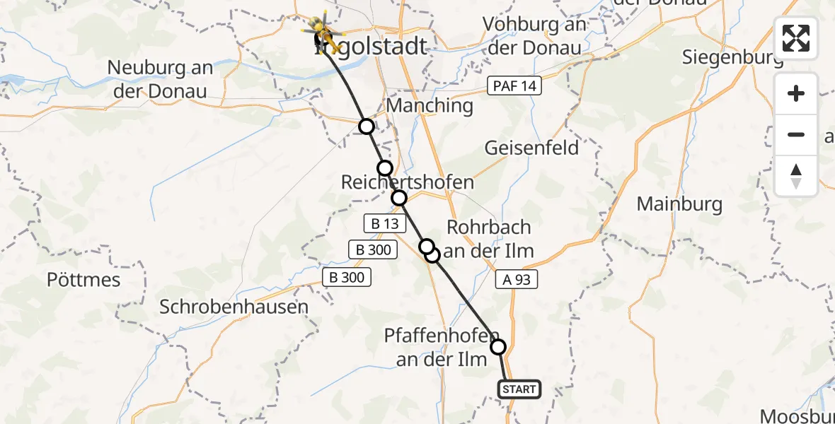Flugroute Rettungshubschrauber Schweitenkirchen - Ingolstadt Hospital, 26 September 2026, 16:07