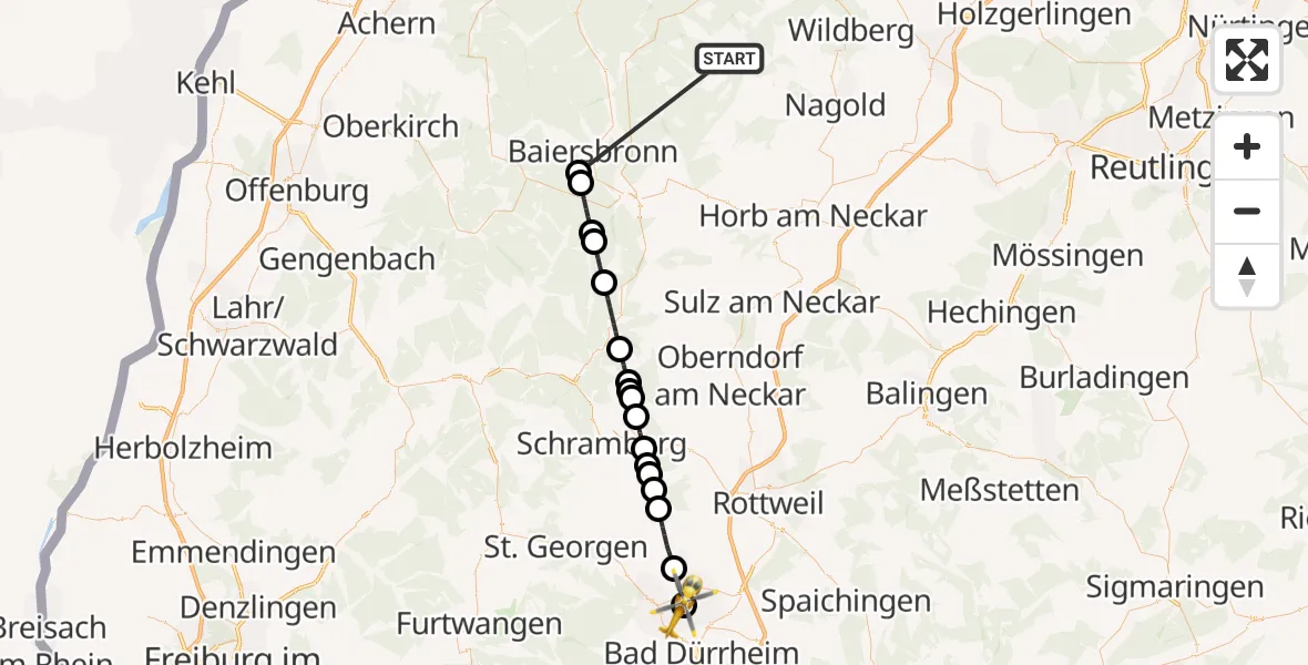 Flugroute Ambulanzhubschrauber Altensteig - DRF Air Rescue Station Villingen-Schwenningen Hubschrauberlandeplatz (Christoph 11), 26 September 2026, 16:09
