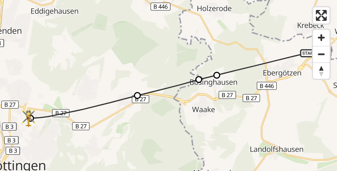 Flugroute Rettungshubschrauber Ebergötzen - Göttingen University Clinic Hubschrauberlandeplatz, 26 September 2026, 16:09