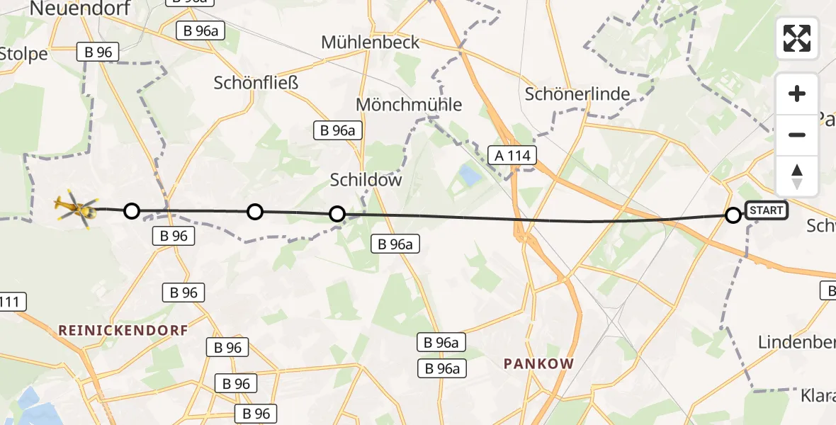 Flugroute Rettungshubschrauber Helios Clinic Berlin-Buch - Berlin, 26 September 2026, 16:12