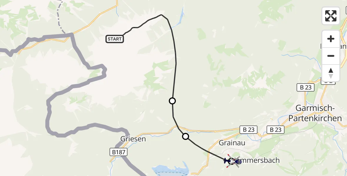 Flugroute Polizeihubschrauber Ettaler Forst - Brandweg Hubschrauberlandeplatz, 26 September 2026, 16:38
