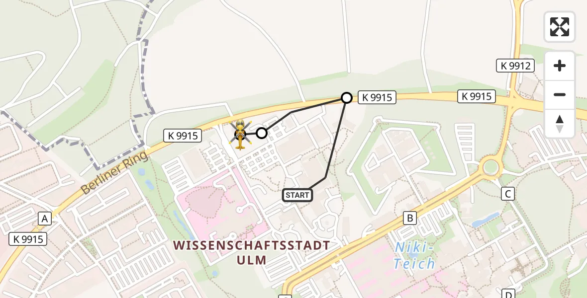 Flugroute Rettungshubschrauber Ulm Military Hospital Emergency - ADAC Air Rescue Station Ulm (Christoph 22), 26 September 2026, 16:41