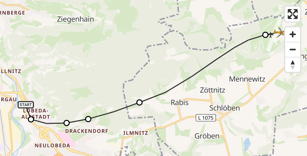 Flugroute Rettungshubschrauber Lobeda Hubschrauberlandeplatz - Jena-Schöngleina Flugplatz, 26 September 2026, 16:47