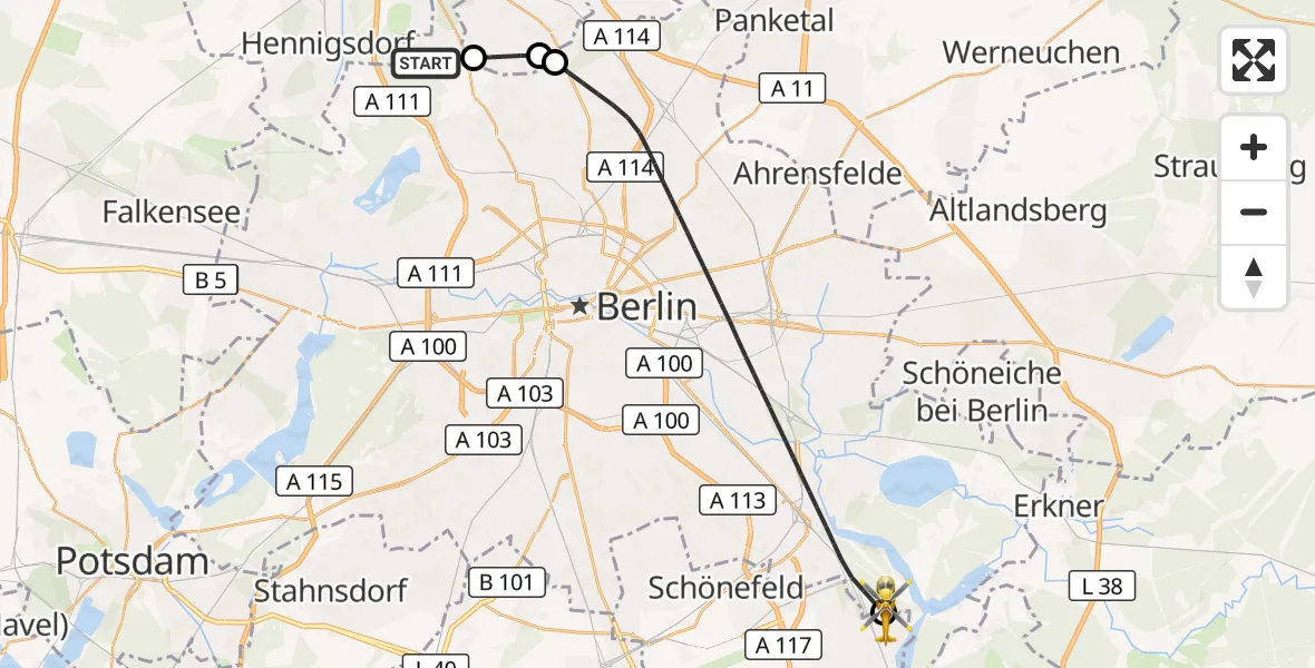 Flugroute Rettungshubschrauber Berlin - Eichwalde, 26 September 2026, 16:49