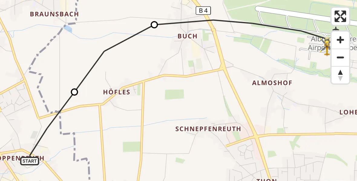 Flugroute Ambulanzhubschrauber Fürth - Flughafen Nuremberg, 26 September 2026, 16:56