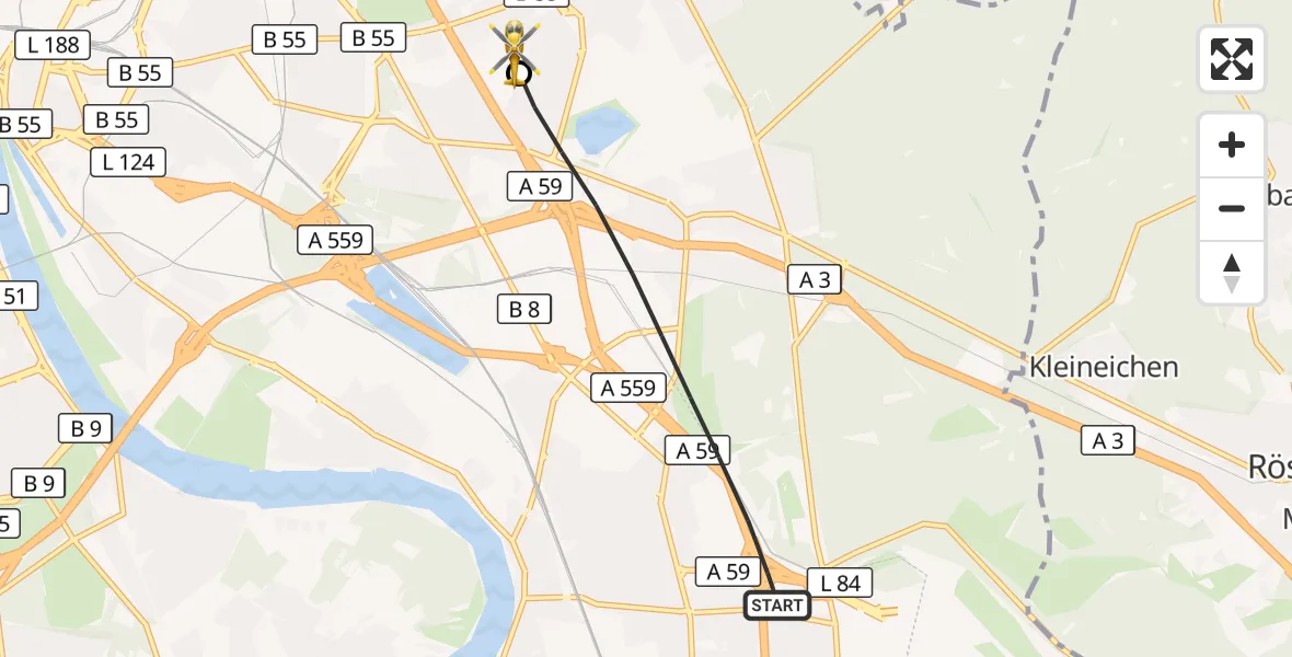 Flugroute Ambulanzhubschrauber Köln - Merheim Hospital, 26 September 2026, 17:00