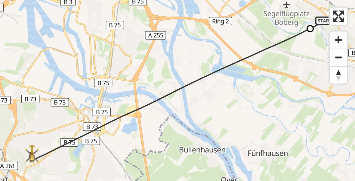 Flugroute Rettungshubschrauber Christoph Hansa ADAC Hubschrauberlandeplatz - Hamburg, 26 September 2026, 17:02