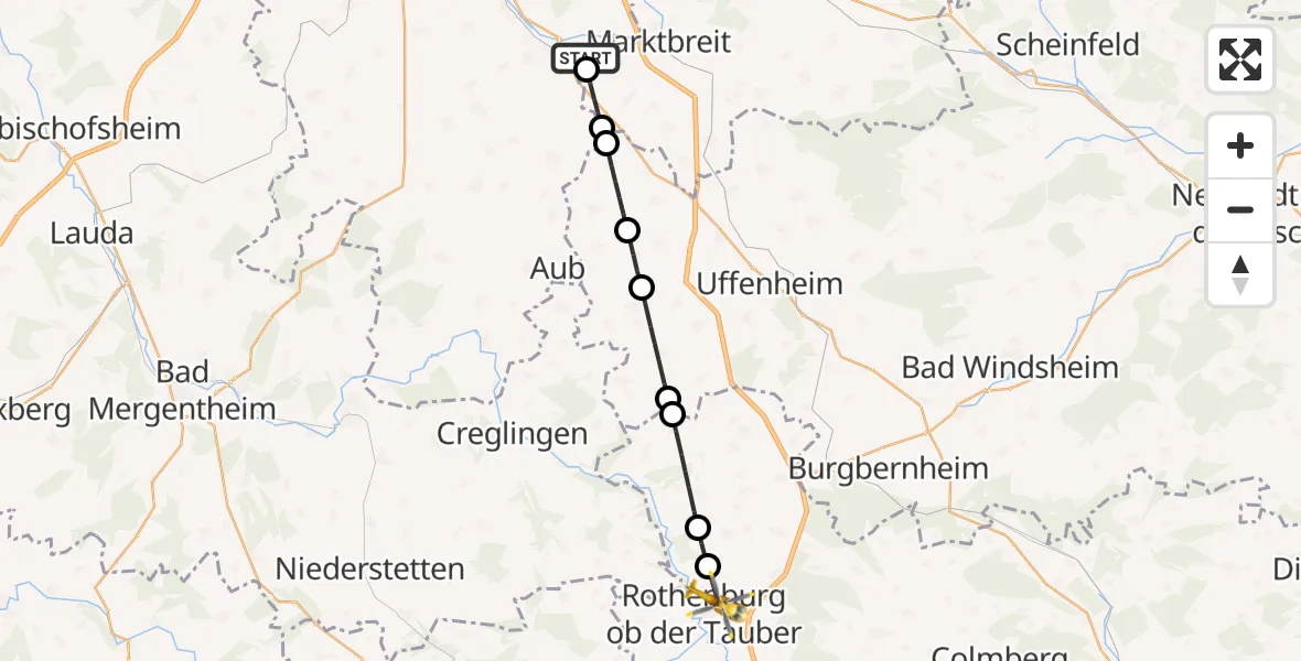 Flugroute Rettungshubschrauber Ochsenfurt Hospital - Rothenburg ob der Tauber, 26 September 2026, 17:07