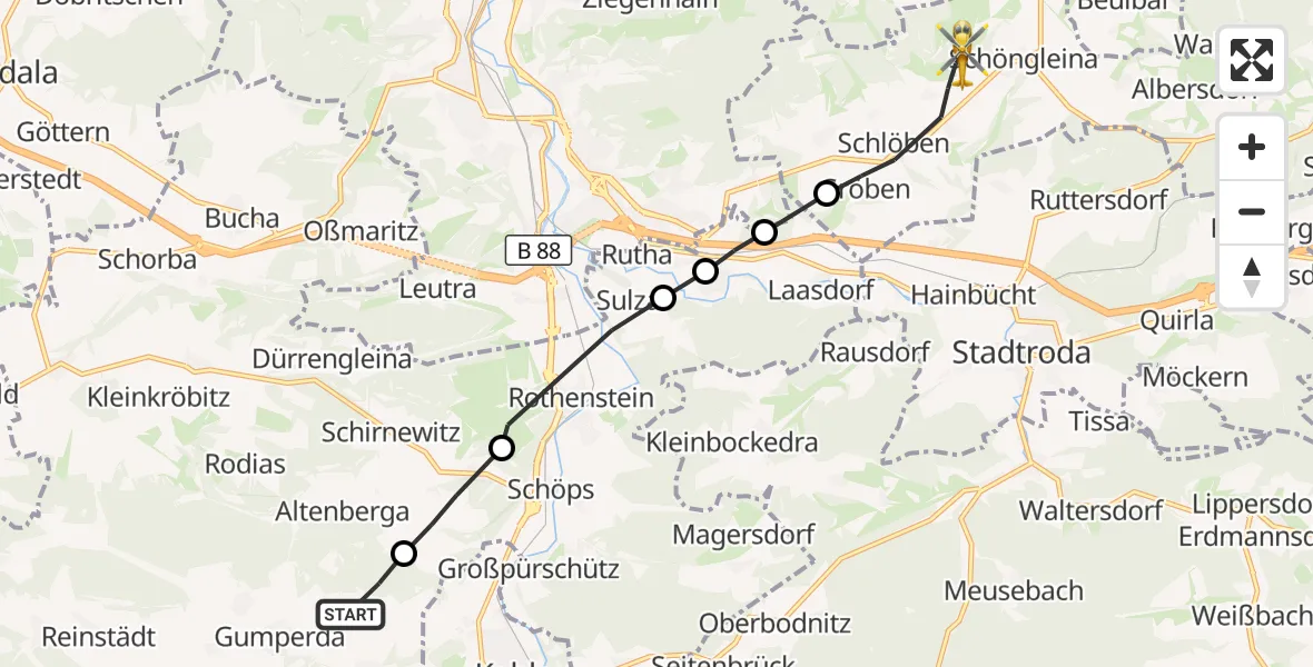 Flugroute Rettungshubschrauber Bibra - Schlöben, 26 September 2026, 17:08