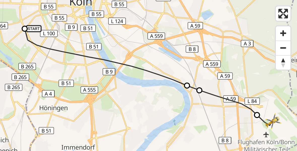 Flugroute Rettungshubschrauber Köln University Hospital - Köln Bonn Flughafen, 26 September 2026, 17:08