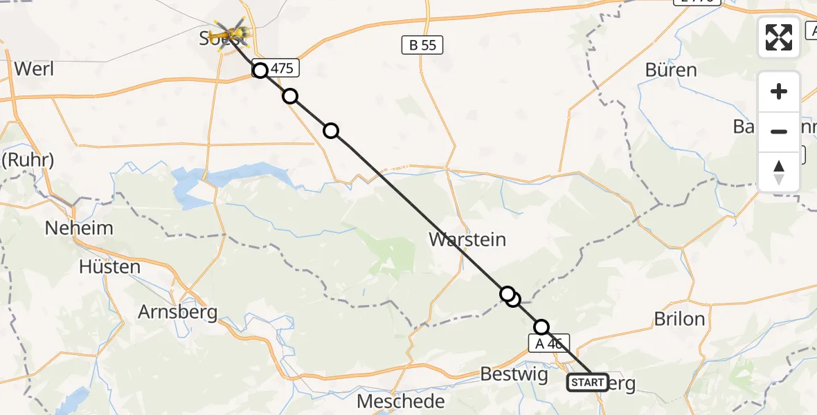 Flugroute Rettungshubschrauber Olsberg - Soest, 26 September 2026, 17:12