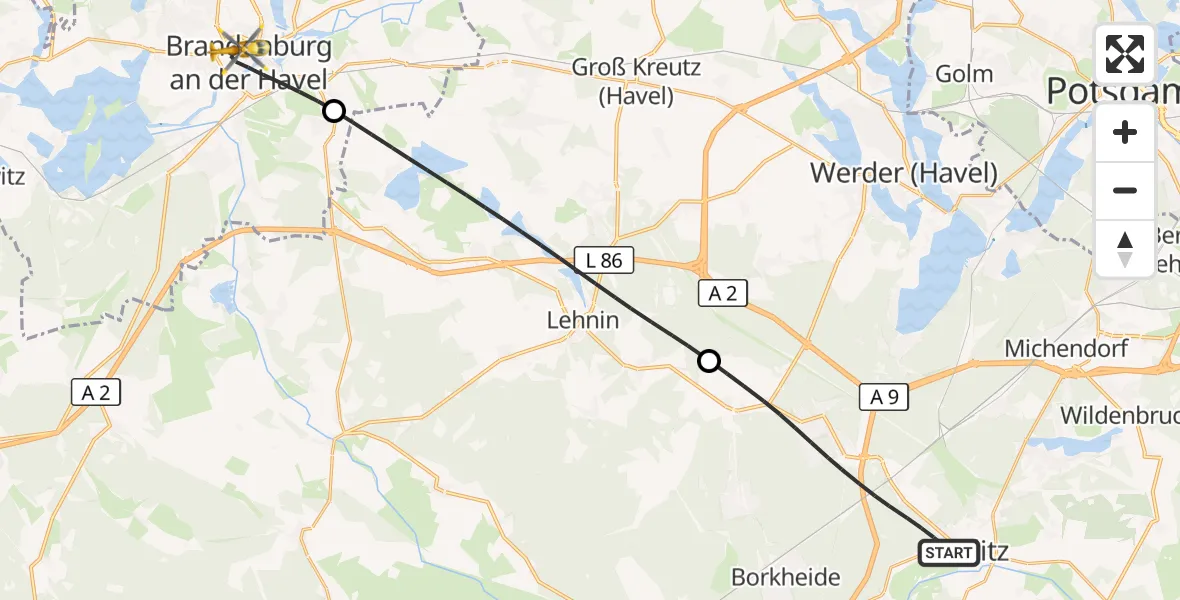 Flugroute Rettungshubschrauber Beelitz - Brandenburg an der Havel, 26 September 2026, 17:24