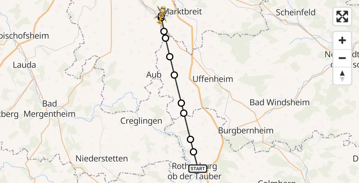 Flugroute Rettungshubschrauber Rothenburg ob der Tauber - Ochsenfurt Hospital, 26 September 2026, 17:30