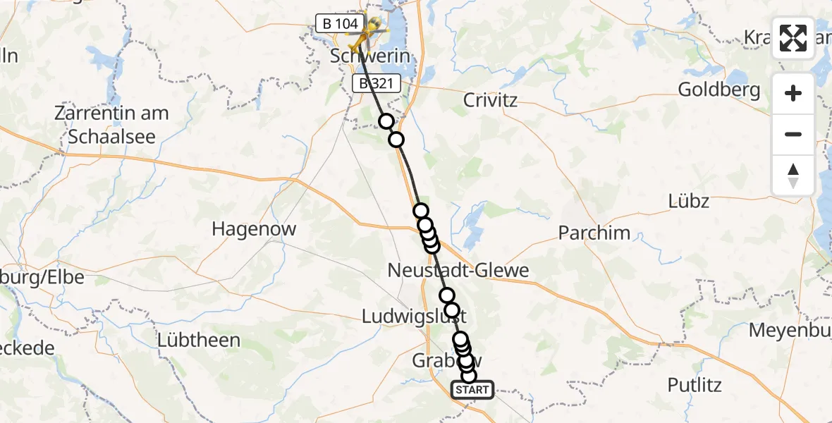 Flugroute Rettungshubschrauber Kremmin - Schwerin, 26 September 2026, 17:34