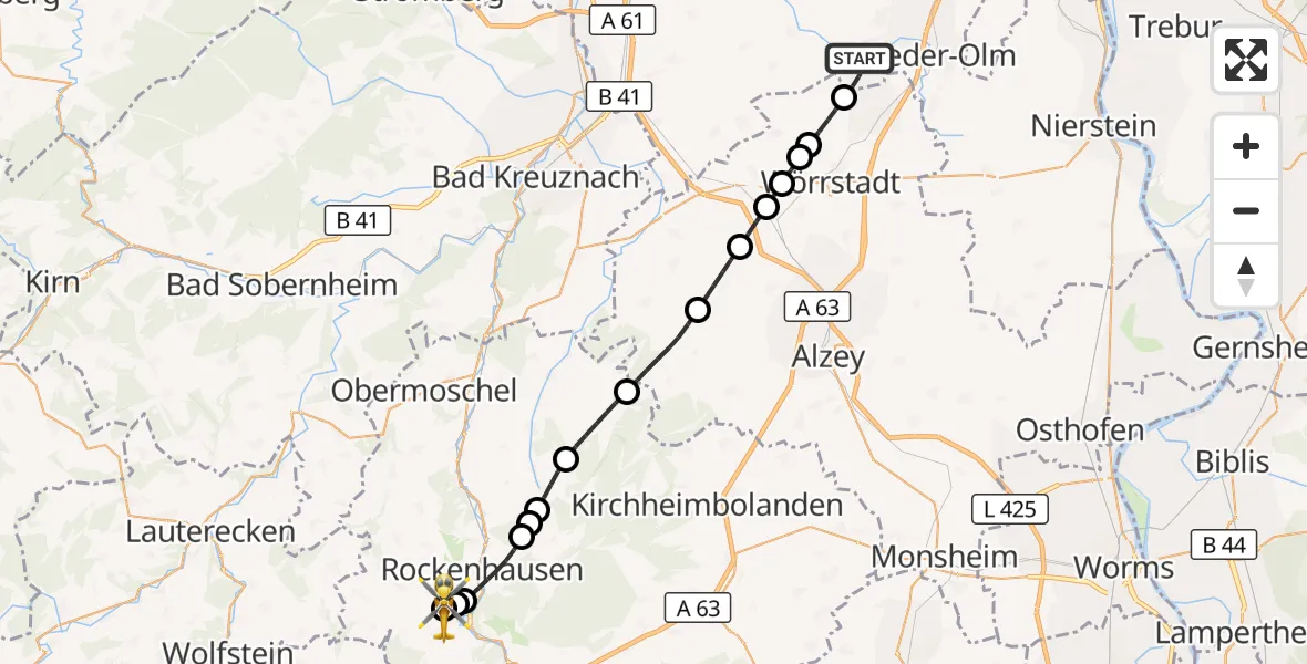 Flugroute Rettungshubschrauber Stadecken-Elsheim - Rockenhausen, 26 September 2026, 17:48