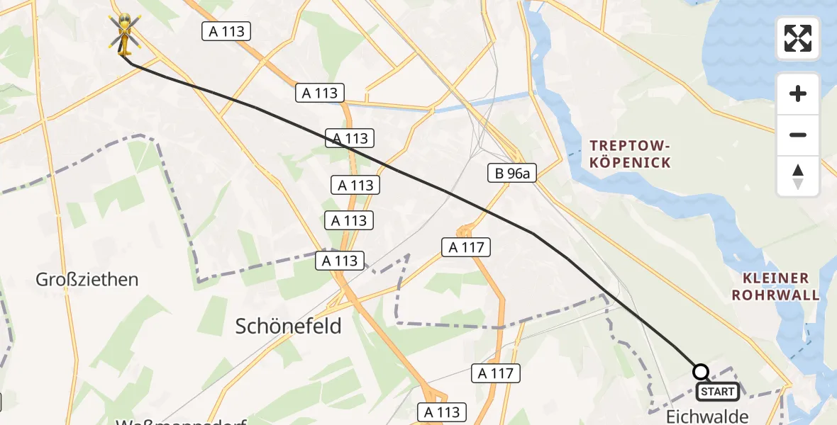 Flugroute Rettungshubschrauber Eichwalde - Berlin, 26 September 2026, 17:57