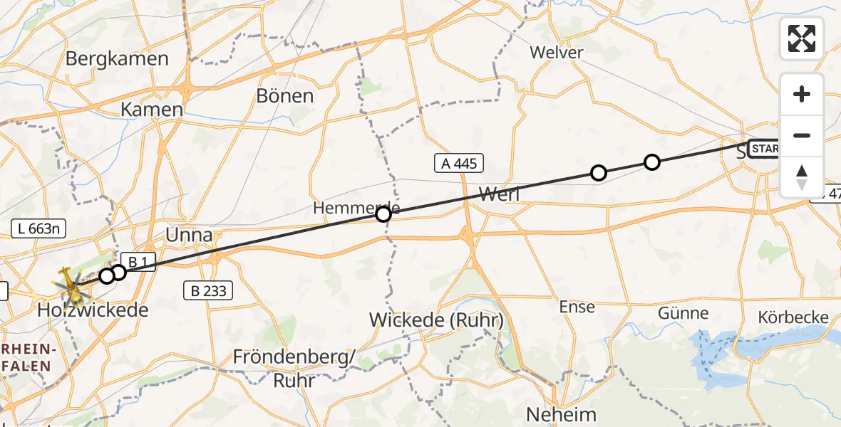 Flugroute Rettungshubschrauber Soest - Dortmund Flughafen, 26 September 2026, 18:01