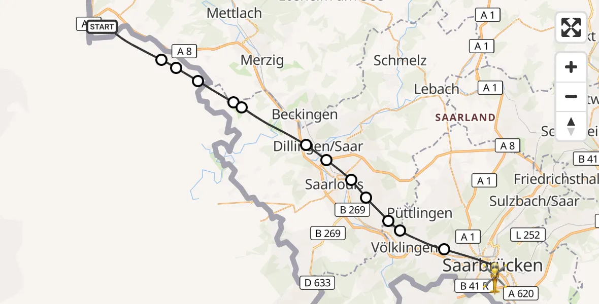 Flugroute Rettungshubschrauber Perl - Saarbrücken, 26 September 2026, 18:13