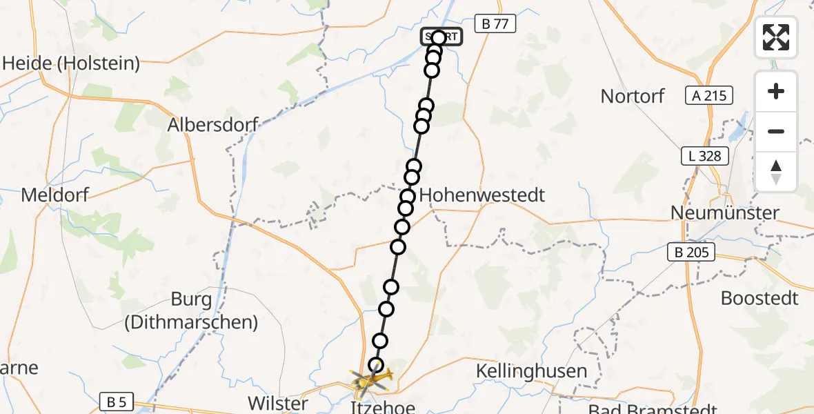 Flugroute Ambulanzhubschrauber Rendsburg-Schachtholm Flugplatz - Itzehoe, 26 September 2026, 18:52