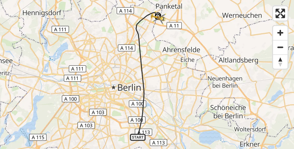 Flugroute Rettungshubschrauber Berlin - Helios Clinic Berlin-Buch, 26 September 2026, 18:59