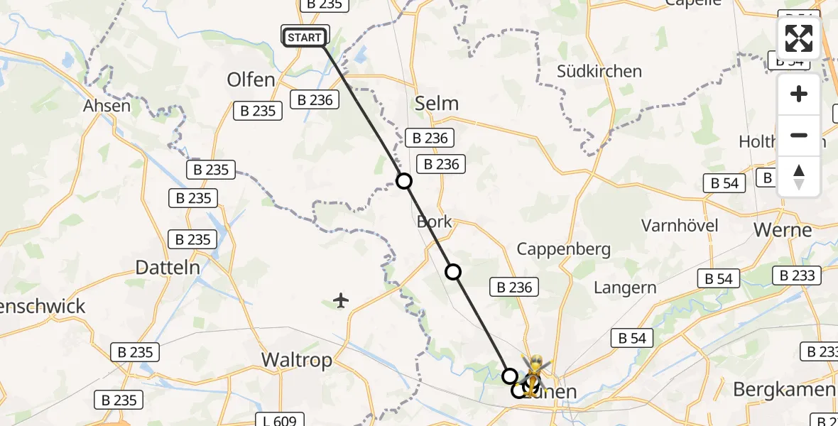 Flugroute Rettungshubschrauber Olfen - Sankt Marien Hospital, 26 September 2026, 19:22