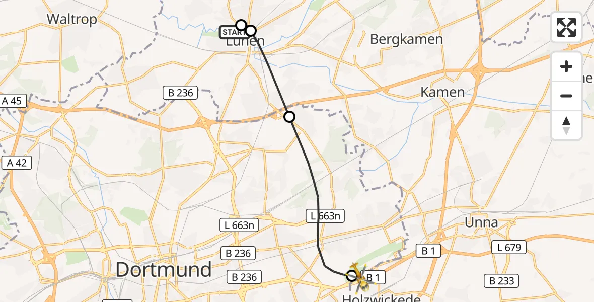 Flugroute Rettungshubschrauber Sankt Marien Hospital - Dortmund Flughafen, 26 September 2026, 20:11