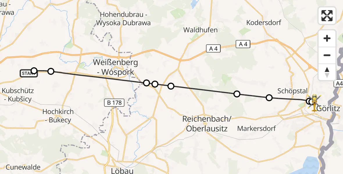 Flugroute Rettungshubschrauber Bautzen Flugplatz - Görlitz Hospital, 26 September 2026, 20:30