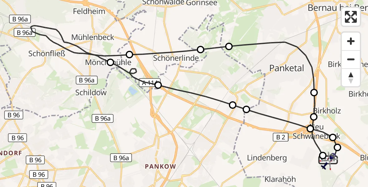 Flugroute Polizeihubschrauber Ahrensfelde Hubschrauberlandeplatz - Ahrensfelde Hubschrauberlandeplatz, 26 September 2026, 23:58