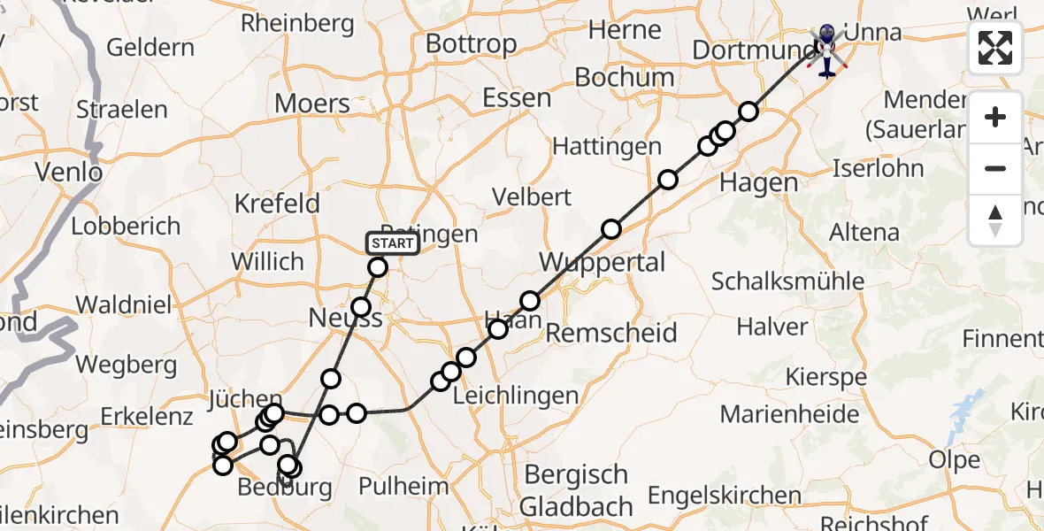 Flugroute Polizeihubschrauber Düsseldorf Flughafen - Dortmund Flughafen, 27 September 2026, 00:38