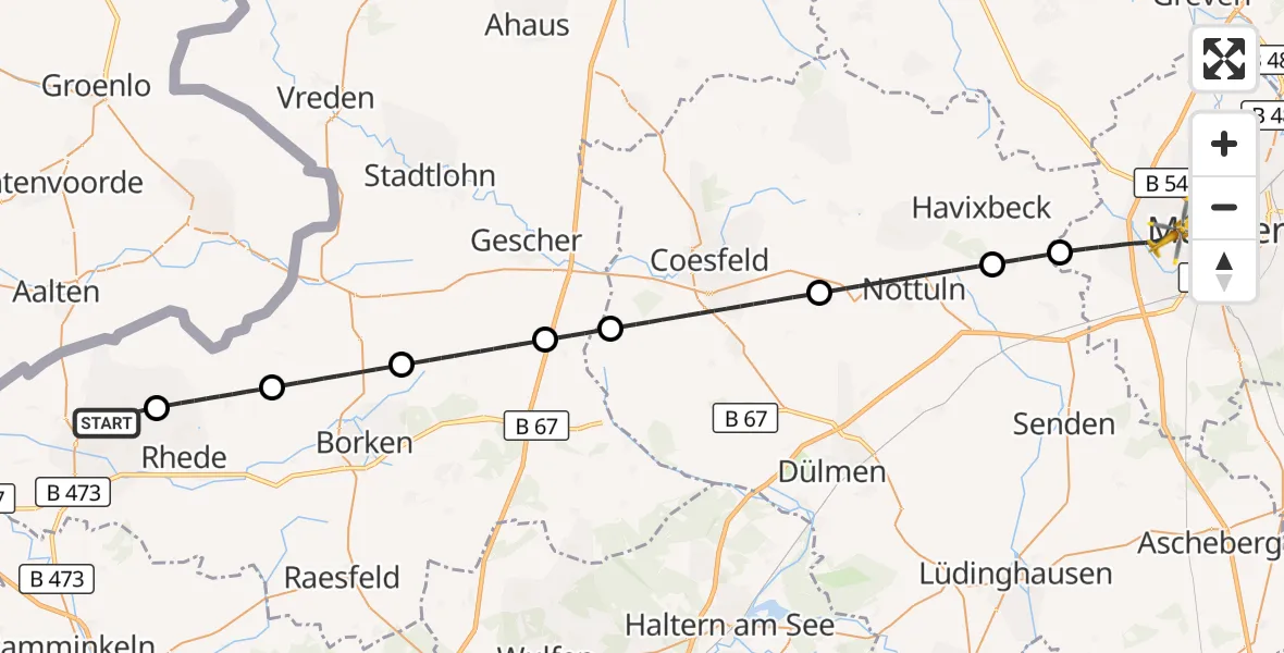 Flugroute Rettungshubschrauber Bocholt - Münster, 27 September 2026, 01:38