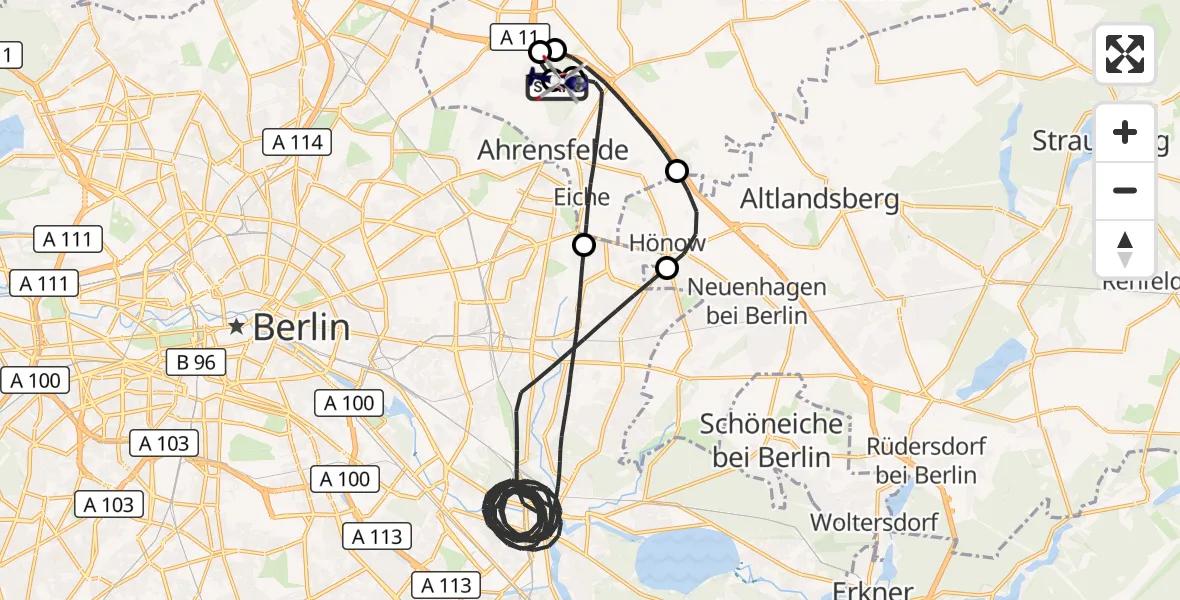 Flugroute Polizeihubschrauber Ahrensfelde Hubschrauberlandeplatz - Ahrensfelde Hubschrauberlandeplatz, 27 September 2026, 02:03