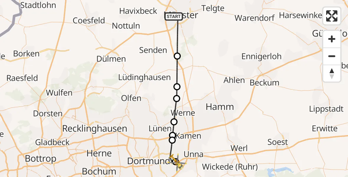 Flugroute Rettungshubschrauber Münster - Dortmund Flughafen, 27 September 2026, 02:55