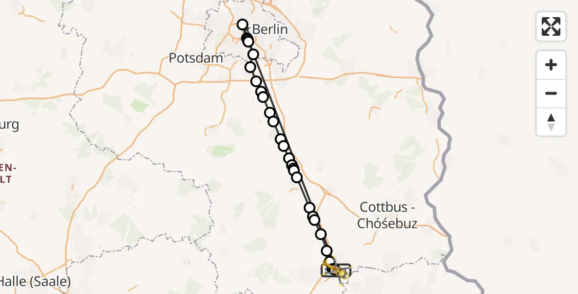 Flugroute Ambulanzhubschrauber ADAC Luftrettungsstation Senftenberg Hubschrauberlandeplatz - ADAC Luftrettungsstation Senftenberg Hubschrauberlandeplatz, 27 September 2026, 03:48