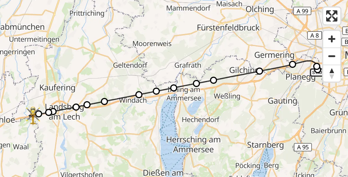 Flugroute Rettungshubschrauber DRF Air Rescue München Hubschrauberlandeplatz - Igling, 27 September 2026, 04:09
