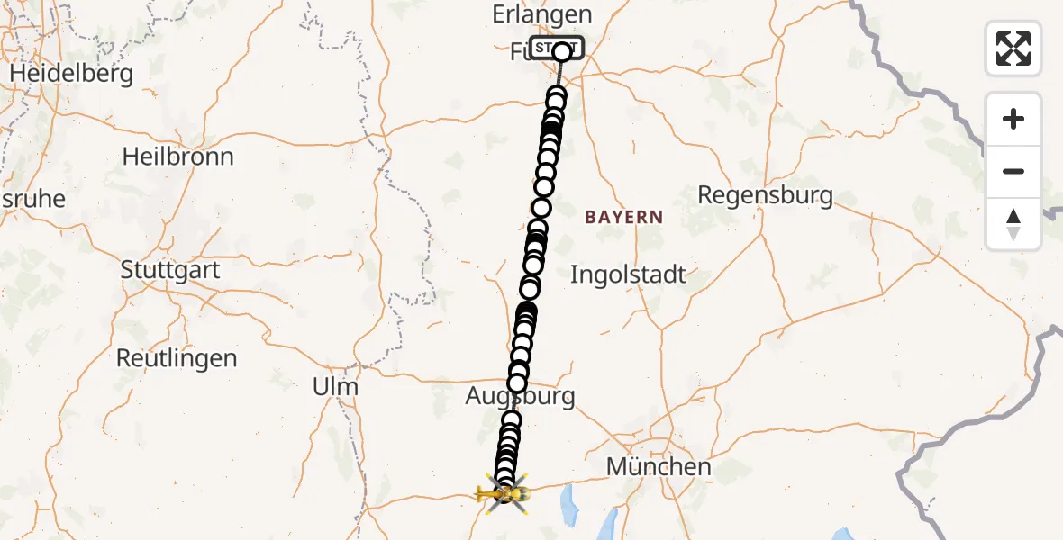 Flugroute Rettungshubschrauber Flughafen Nuremberg - Igling, 27 September 2026, 04:12
